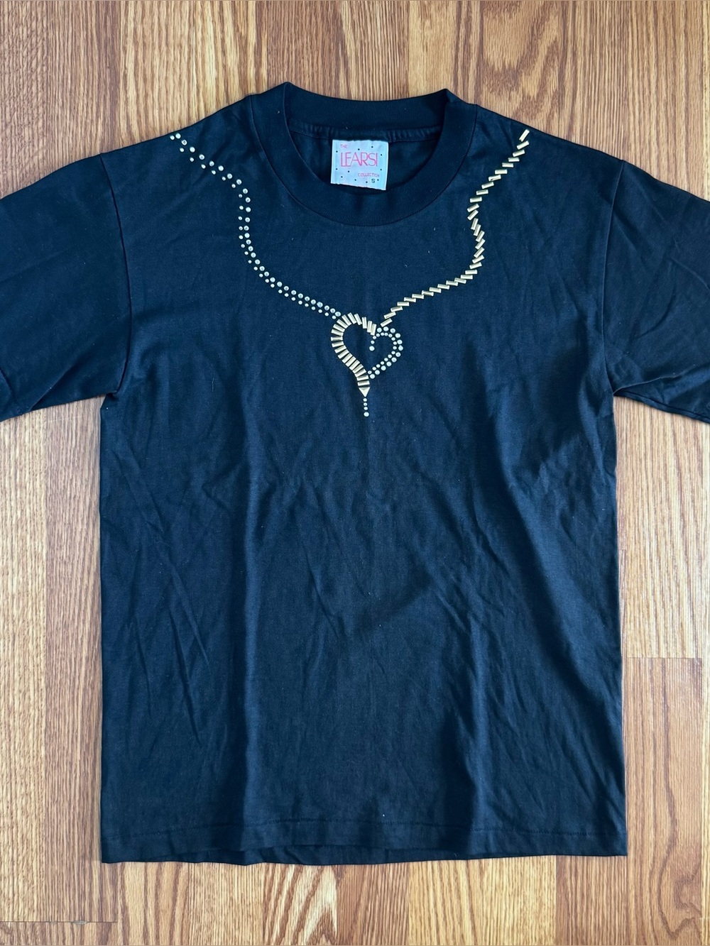 Vintage 90s The Learsi Collection Rhinestone Heart Necklace T-Shirt